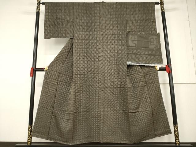平和屋着物●つづら屋平助 小紋 変わり格子 正絹 逸品 AABF3956ck