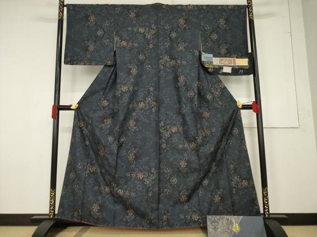 平和屋着物●都喜ヱ門 本場大島紬 泥染め カタス7マルキ 華色の誘い 藍の愛織璃 藤絹織物謹製 証紙付き 正絹 逸品 AABF3957ck