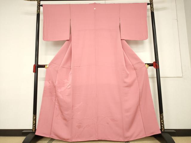 平和屋着物●無地絵羽訪問着 芝地紋 薄紅色 正絹 逸品 AABF3959ck