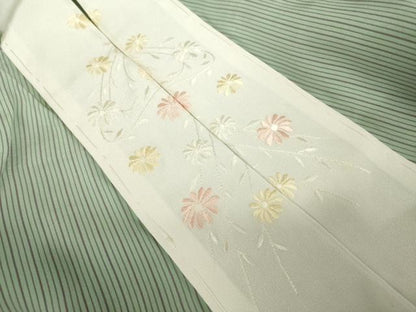 平和屋着物●長襦袢 無双仕立て 縞 半衿刺繍 正絹 逸品 AABF3962ck