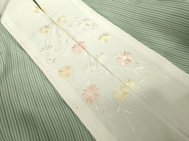平和屋着物●長襦袢 無双仕立て 縞 半衿刺繍 正絹 逸品 AABF3962ck