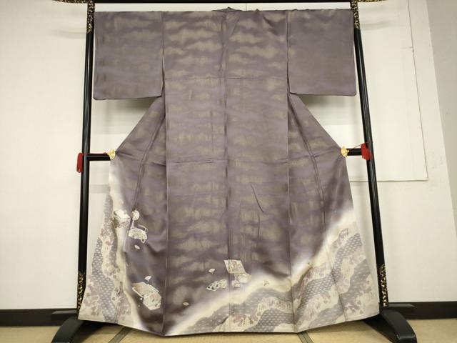 平和屋着物●松尾光琳 訪問着 器物文 銀彩 金通し地 正絹 逸品 AABF3964ck