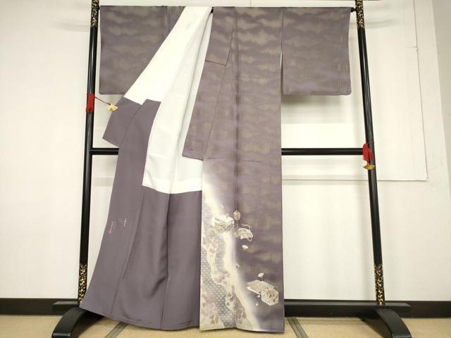 平和屋着物●松尾光琳 訪問着 器物文 銀彩 金通し地 正絹 逸品 AABF3964ck