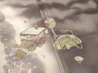 平和屋着物●松尾光琳 訪問着 器物文 銀彩 金通し地 正絹 逸品 AABF3964ck