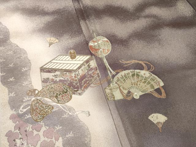 平和屋着物●松尾光琳 訪問着 器物文 銀彩 金通し地 正絹 逸品 AABF3964ck