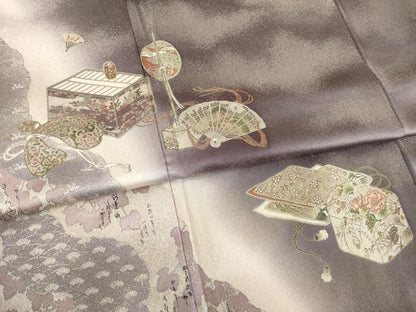 平和屋着物●松尾光琳 訪問着 器物文 銀彩 金通し地 正絹 逸品 AABF3964ck