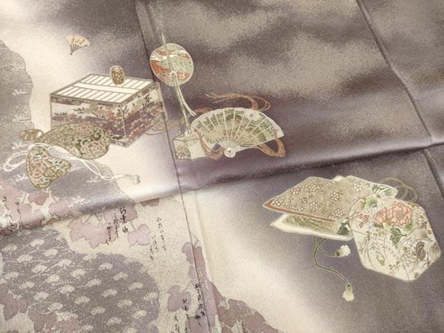 平和屋着物●松尾光琳 訪問着 器物文 銀彩 金通し地 正絹 逸品 AABF3964ck