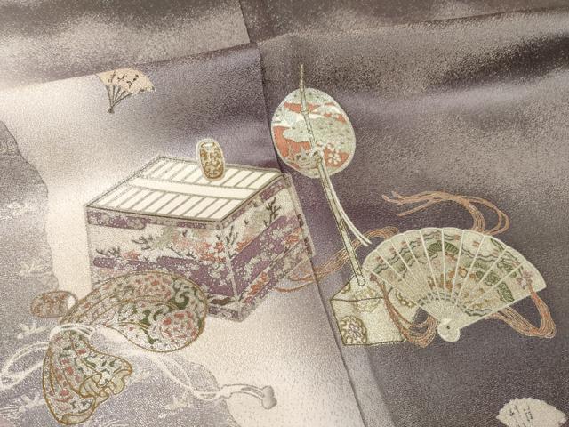 平和屋着物●松尾光琳 訪問着 器物文 銀彩 金通し地 正絹 逸品 AABF3964ck