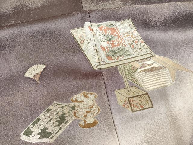 平和屋着物●松尾光琳 訪問着 器物文 銀彩 金通し地 正絹 逸品 AABF3964ck