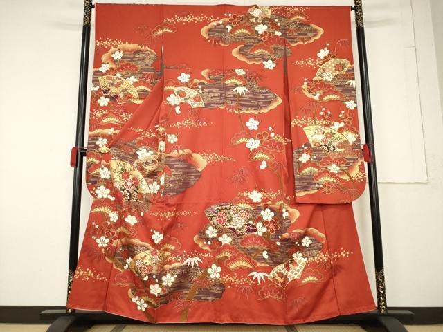 平和屋着物●豪華振袖 地紙花車文 金彩 正絹 逸品 AABF3965ck