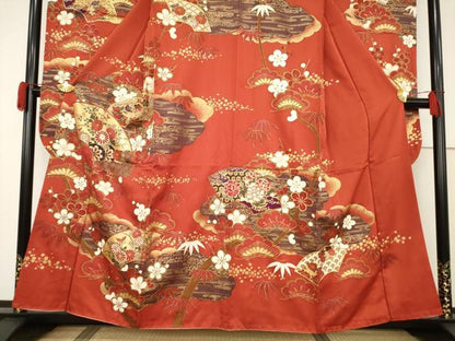 平和屋着物●豪華振袖 地紙花車文 金彩 正絹 逸品 AABF3965ck