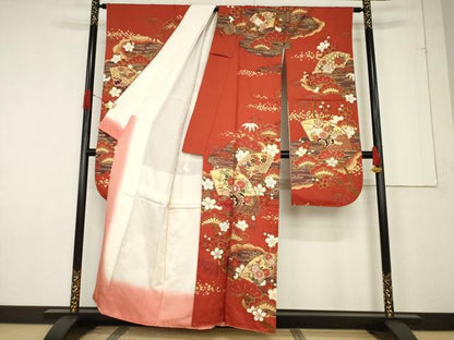 平和屋着物●豪華振袖 地紙花車文 金彩 正絹 逸品 AABF3965ck