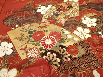 平和屋着物●豪華振袖 地紙花車文 金彩 正絹 逸品 AABF3965ck