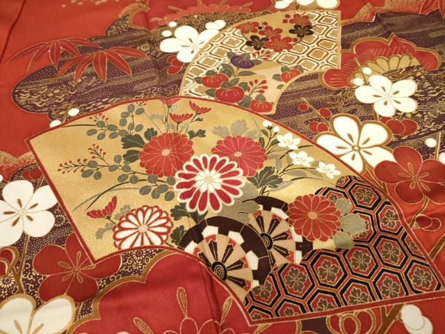 平和屋着物●豪華振袖 地紙花車文 金彩 正絹 逸品 AABF3965ck