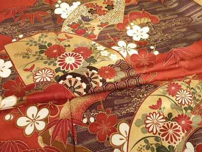 平和屋着物●豪華振袖 地紙花車文 金彩 正絹 逸品 AABF3965ck