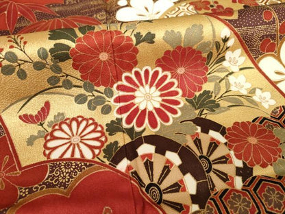 平和屋着物●豪華振袖 地紙花車文 金彩 正絹 逸品 AABF3965ck