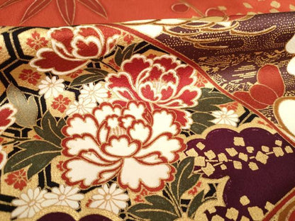 平和屋着物●豪華振袖 地紙花車文 金彩 正絹 逸品 AABF3965ck