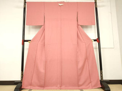 平和屋着物●上質な色無地 甚三紅色 正絹 逸品 未使用 AABF3967ck