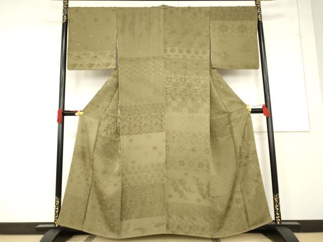 平和屋着物●美空ひばり 色無地 横段花地紋 媚茶色 正絹 逸品 AABF3972ck
