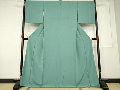 平和屋着物●上質な色無地 青竹色 鈴乃屋扱い ロング丈 正絹 逸品 AABF3974ck