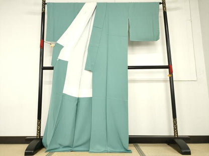 平和屋着物●上質な色無地 青竹色 鈴乃屋扱い ロング丈 正絹 逸品 AABF3974ck