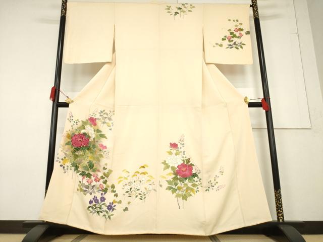 平和屋着物●訪問着 刺繍 草花文 金彩 正絹 逸品 AABF3977ck