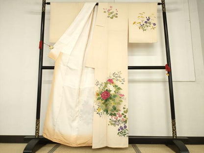 平和屋着物●訪問着 刺繍 草花文 金彩 正絹 逸品 AABF3977ck