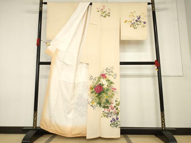 平和屋着物●訪問着 刺繍 草花文 金彩 正絹 逸品 AABF3977ck