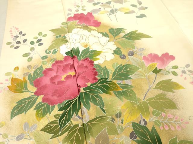 平和屋着物●訪問着 刺繍 草花文 金彩 正絹 逸品 AABF3977ck