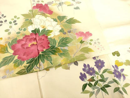 平和屋着物●訪問着 刺繍 草花文 金彩 正絹 逸品 AABF3977ck