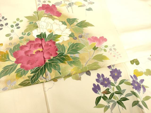 平和屋着物●訪問着 刺繍 草花文 金彩 正絹 逸品 AABF3977ck