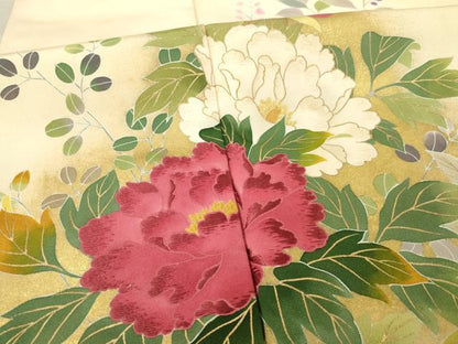 平和屋着物●訪問着 刺繍 草花文 金彩 正絹 逸品 AABF3977ck