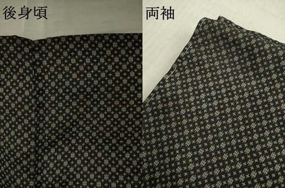 平和屋着物●お召 井桁絣 黒地 正絹 逸品 AABF3984ck