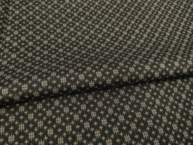 平和屋着物●お召 井桁絣 黒地 正絹 逸品 AABF3984ck
