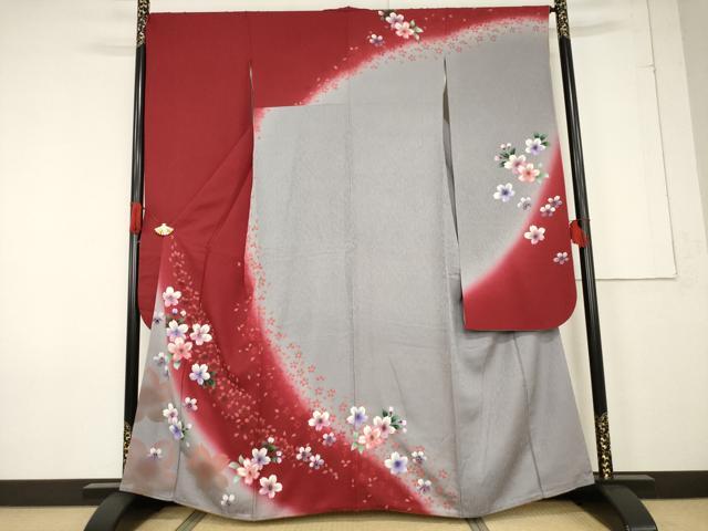 平和屋着物●豪華振袖 舞花文 暈し染め 正絹 逸品 AABF3986ck