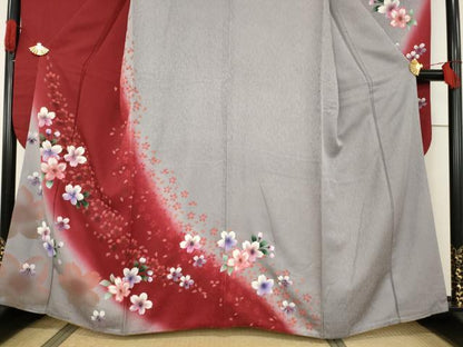 平和屋着物●豪華振袖 舞花文 暈し染め 正絹 逸品 AABF3986ck