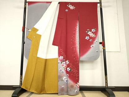 平和屋着物●豪華振袖 舞花文 暈し染め 正絹 逸品 AABF3986ck