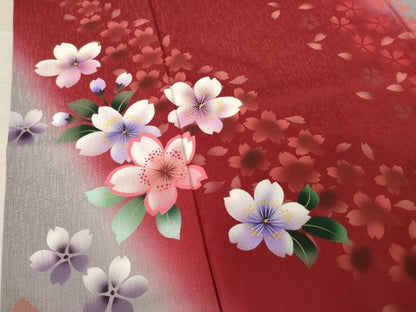 平和屋着物●豪華振袖 舞花文 暈し染め 正絹 逸品 AABF3986ck