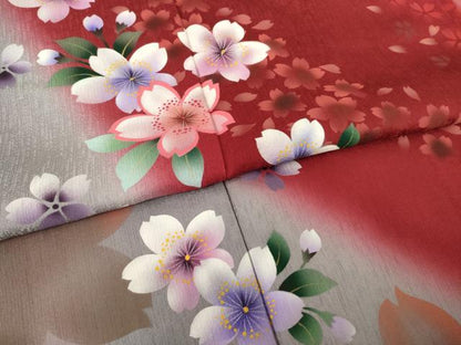 平和屋着物●豪華振袖 舞花文 暈し染め 正絹 逸品 AABF3986ck
