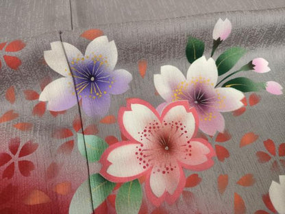 平和屋着物●豪華振袖 舞花文 暈し染め 正絹 逸品 AABF3986ck