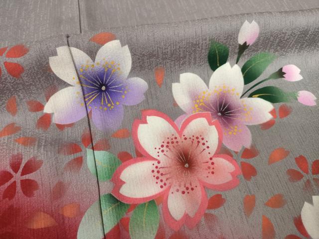 平和屋着物●豪華振袖 舞花文 暈し染め 正絹 逸品 AABF3986ck