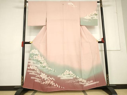 平和屋着物●十日町 名門 滝泰謹製 訪問着 絞り エ霞花文 暈し染め 金彩 正絹 逸品 AABF3993ck