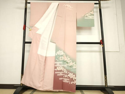 平和屋着物●十日町 名門 滝泰謹製 訪問着 絞り エ霞花文 暈し染め 金彩 正絹 逸品 AABF3993ck