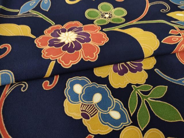 平和屋着物●上質な小紋 型染め 花唐草文 正絹 逸品 AABF3996ck