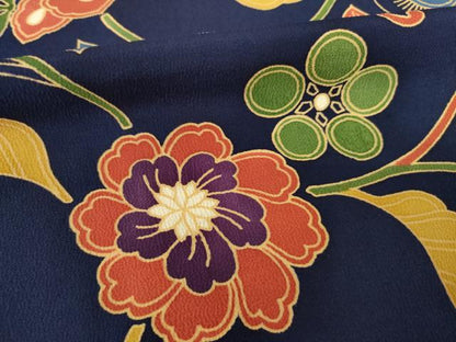 平和屋着物●上質な小紋 型染め 花唐草文 正絹 逸品 AABF3996ck