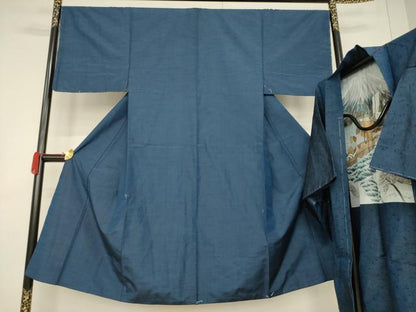 平和屋着物●男性 紬 アンサンブル 色無地 青褐色 正絹 逸品 未使用 AABF3998ck
