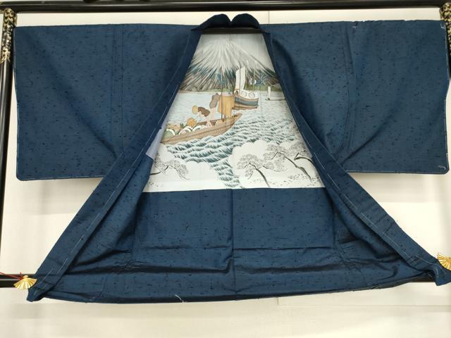 平和屋着物●男性 紬 アンサンブル 色無地 青褐色 正絹 逸品 未使用 AABF3998ck
