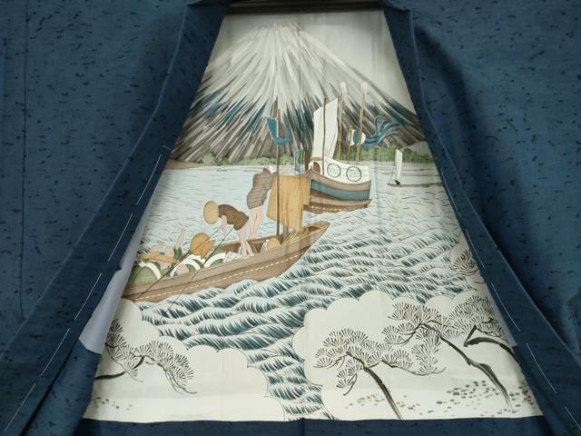 平和屋着物●男性 紬 アンサンブル 色無地 青褐色 正絹 逸品 未使用 AABF3998ck