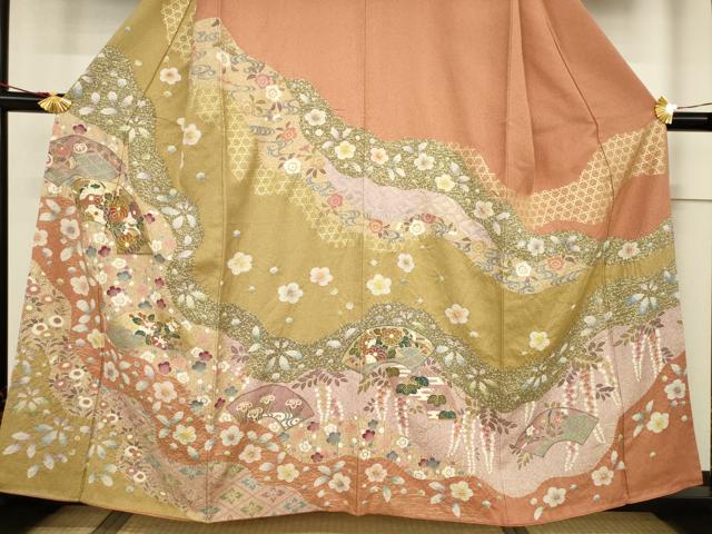 平和屋着物●訪問着 駒刺繍 地紙吉祥花文 金彩 正絹 逸品 AABF3999ck
