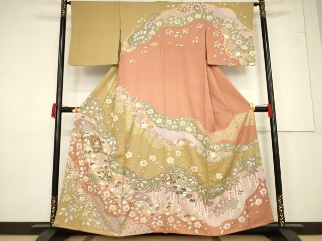 平和屋着物●訪問着 駒刺繍 地紙吉祥花文 金彩 正絹 逸品 AABF3999ck